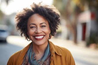 Older woman showing off new teeth