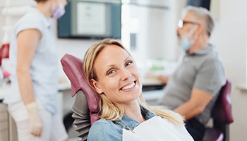 Dentist pointing to a dental implant